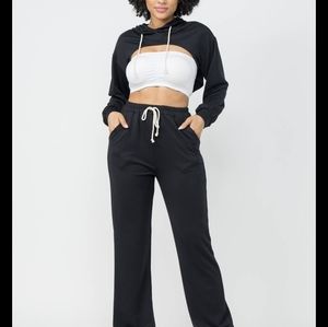 JULIA BY LOVEJ BLACK CROP HOODIE SWEAT SUIT
